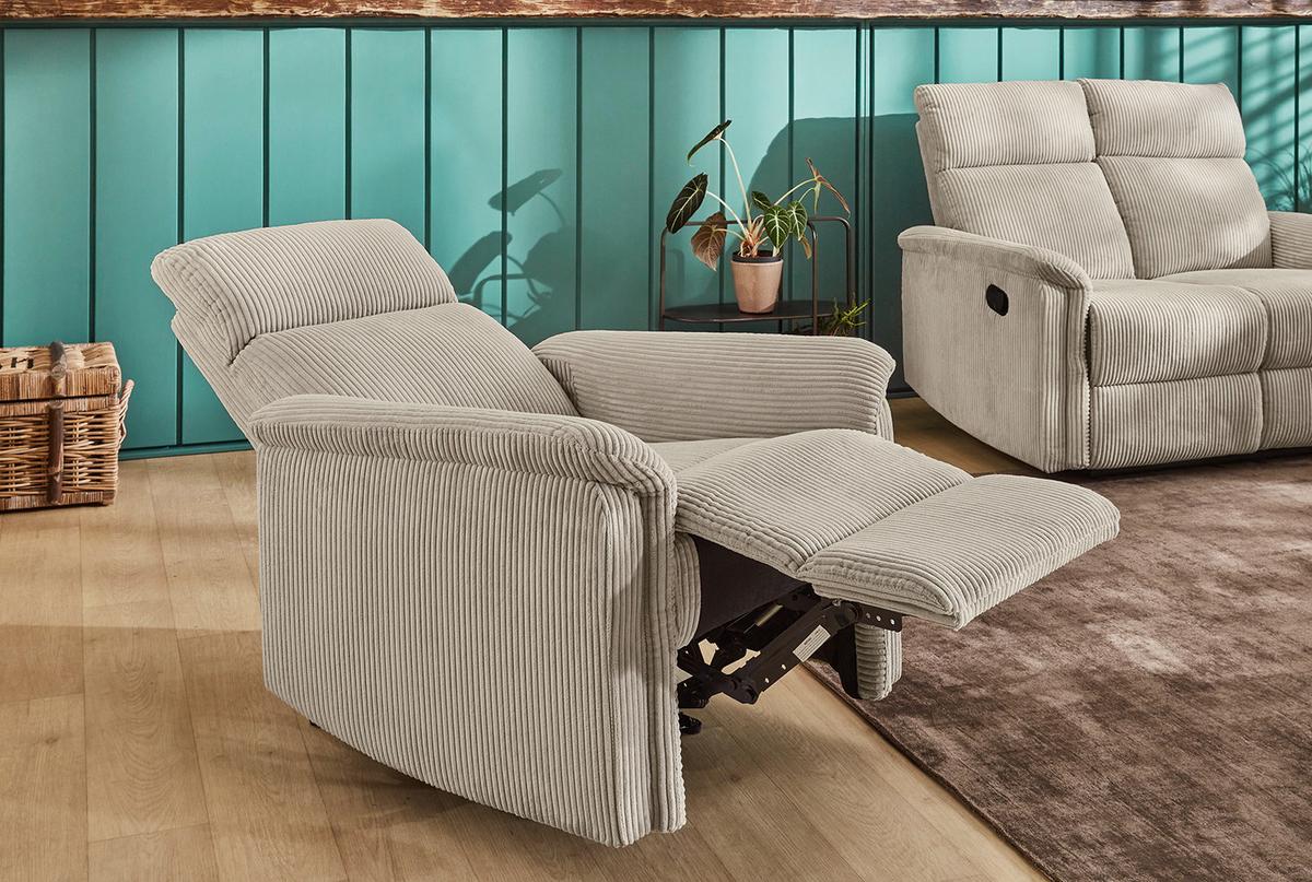 RELAX-FERNSEHSESSEL Federkern, Liegefunktion verstellbar durch halbautomatische Relaxfunktion B78/T93/H100 cm, Cord Beige / 15504 - Beige/Schwarz, Textil (78/100/93cm) - luma-home