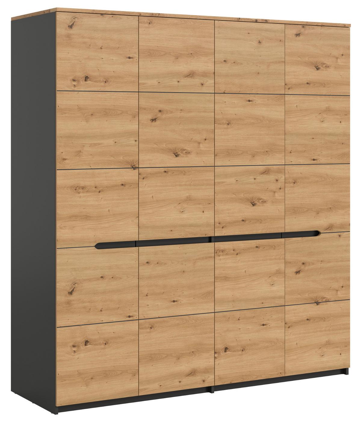 KLEIDERSCHRANK Eiche Artisan, grau 4-türig 180 cm, Drehtürenschrank mit Soft-Close - Eiche Artisan/Grau, Holzwerkstoff/Metall (180/198/59cm) - Inn.Furn