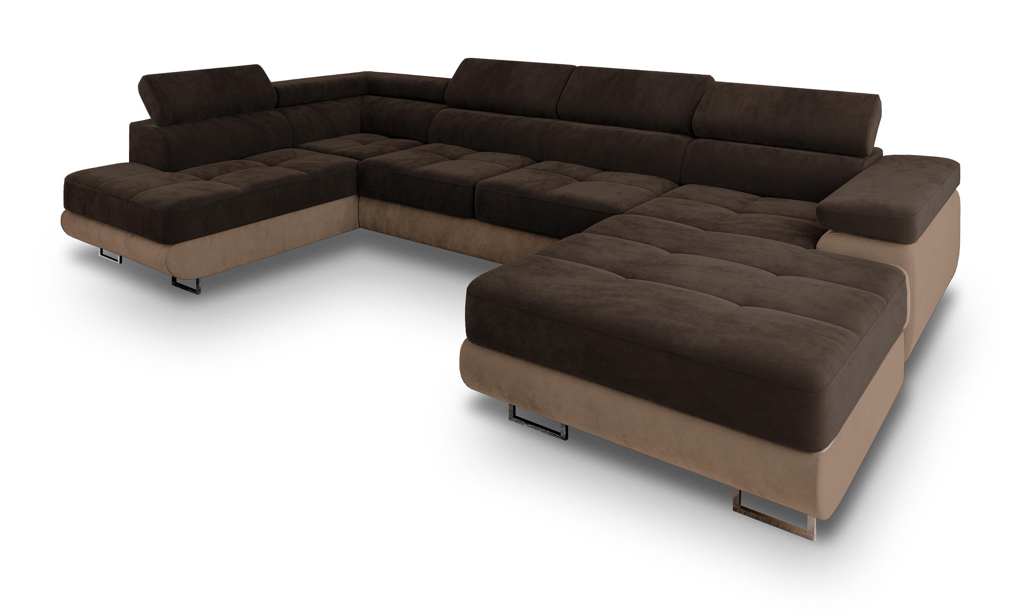 WOHNLANDSCHAFT CASONE L-S Braun Velours-Stoff mit Schlaffunktion - Silberfarben/Braun, Holz/Textil (345/90/202cm) - MASSENO