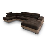 WOHNLANDSCHAFT CASONE L-S Braun Velours-Stoff mit Schlaffunktion - Silberfarben/Braun, Holz/Textil (345/90/202cm) - MASSENO