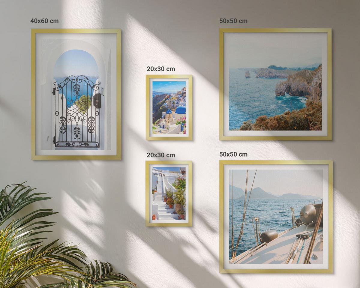 BILDER SET 5er Set - 50x50 cm & 20x30 cm & 40x60 cm Goldrahmen - Griechische Architektur auf Santorin, Oia - Goldfarben, Kunststoff (40/60cm) - TULUP