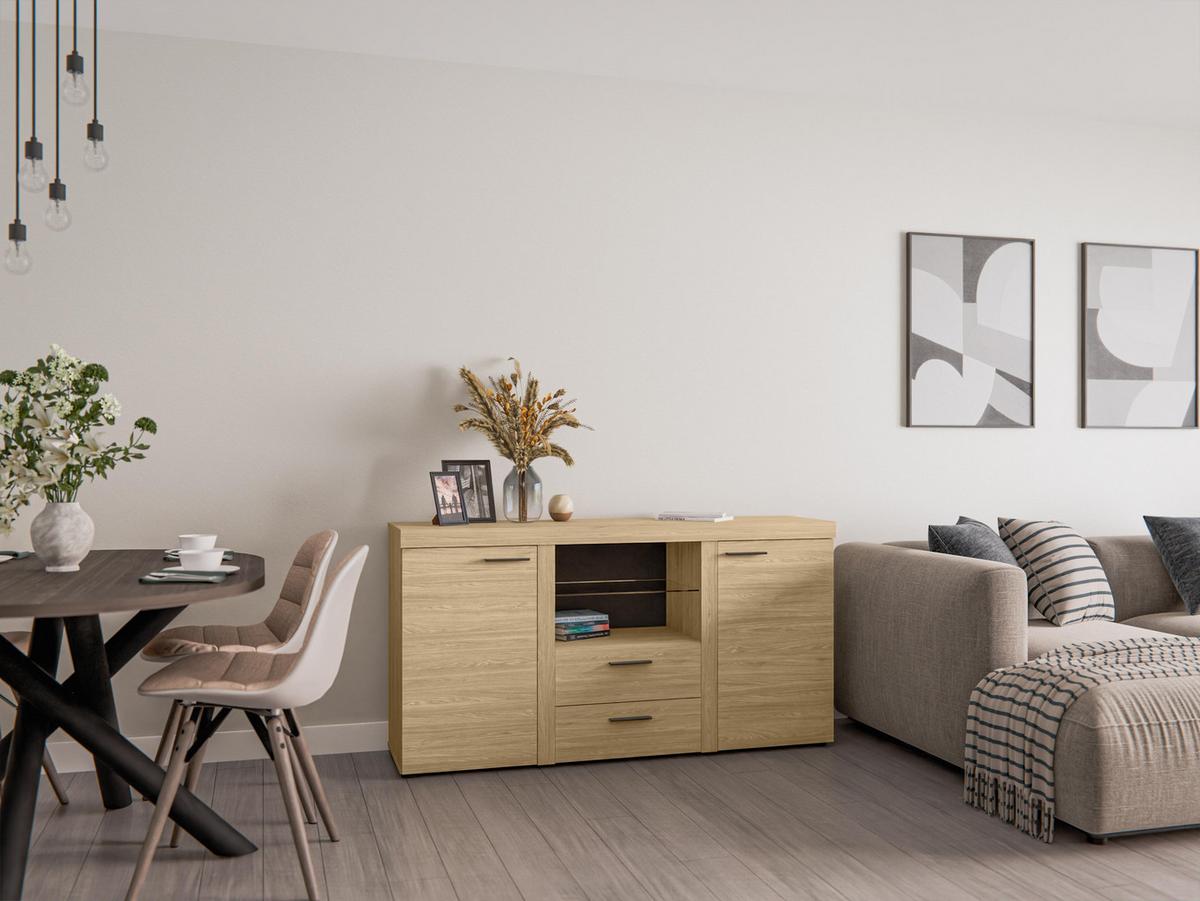 SIDEBOARD Spacoro 2F2S Geölte Eiche Matt 156,4/82/40,3 cm – Schubladenschrank Kommode Modern - Eichefarben, Holzwerkstoff/Kunststoff (156/82/40cm) - AX Living
