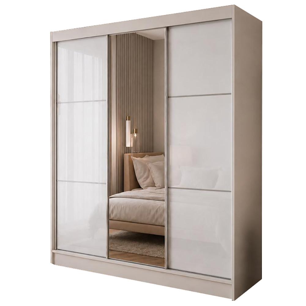 SCHWEBETÜRENSCHRANK Viva 180/216/61 Graphit mit Lacobel-Glas und Schubladeneinsätze - Graphitfarben, Holzwerkstoff (180/216/61cm) - Beautysofa