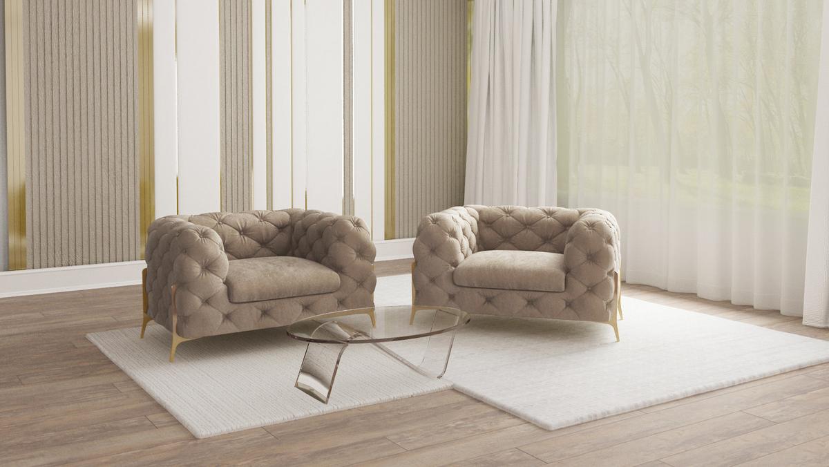 CHESTERFIELD-SESSEL Lexi Dunkle Creme Samt - Goldfarben/Creme, Holz/Textil (125/75/100cm) - S-Style Möbel