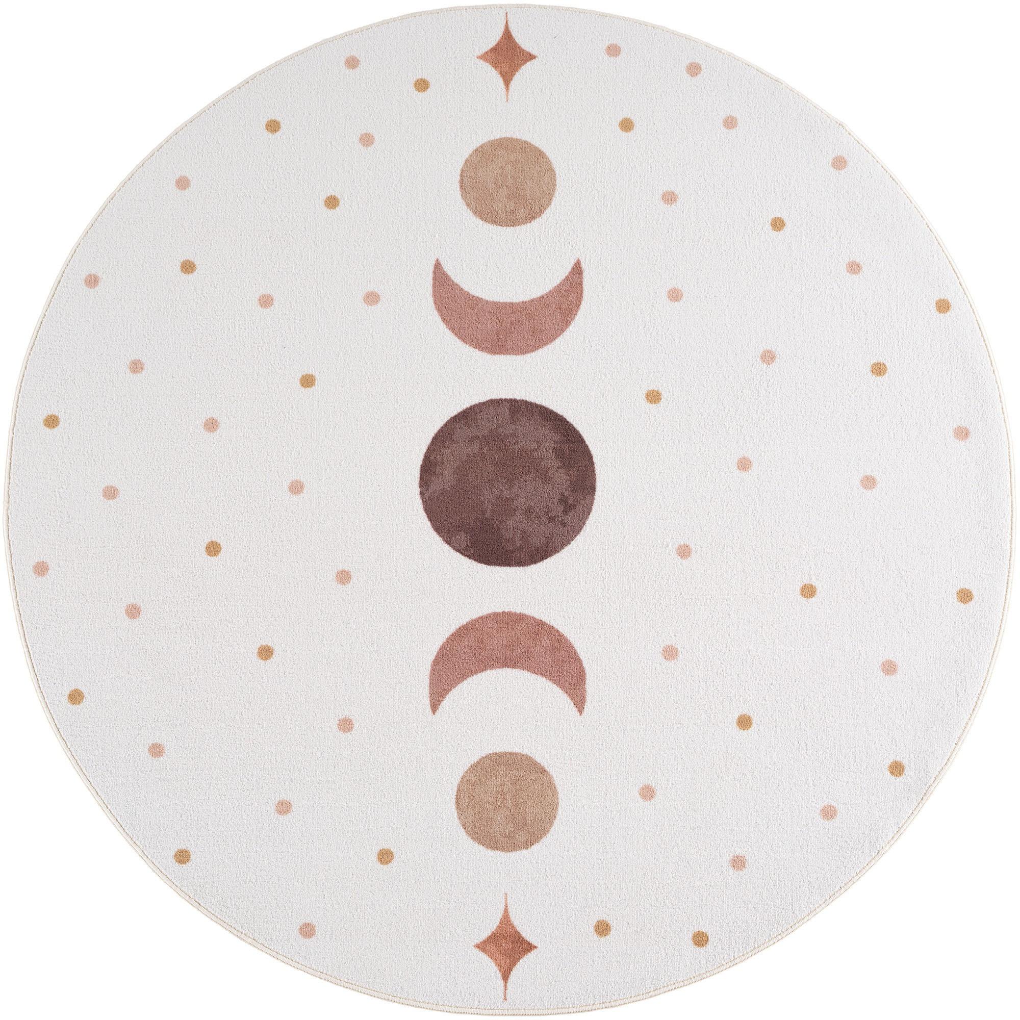 TEPPICH Kurzflor Waschbar TINO in Creme, mit Mondphasen-Motiv, Ø 200 cm - Beige, Textil (200/200cm) - KADIMA DESIGN