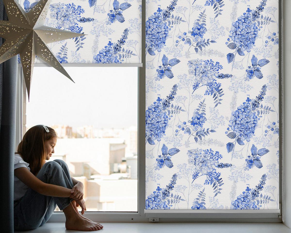 INNENROLLO - Fensterrollo - Rollo - 90x180 cm - Blaue Blumen - Blau, Kunststoff (90/180/0.5cm) - TULUP