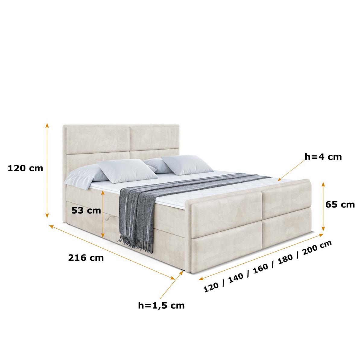 BOXBETT AURA-Z - 120 x 200 - H3 - Ecru - Ecru, Holzwerkstoff (120/200cm) - ALTDECOR