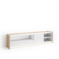 LOWBOARD, Weiß und Eiche, 207/37/50cm, mit Led - Weiß, Holzwerkstoff (207/50/37cm) - Skraut Home