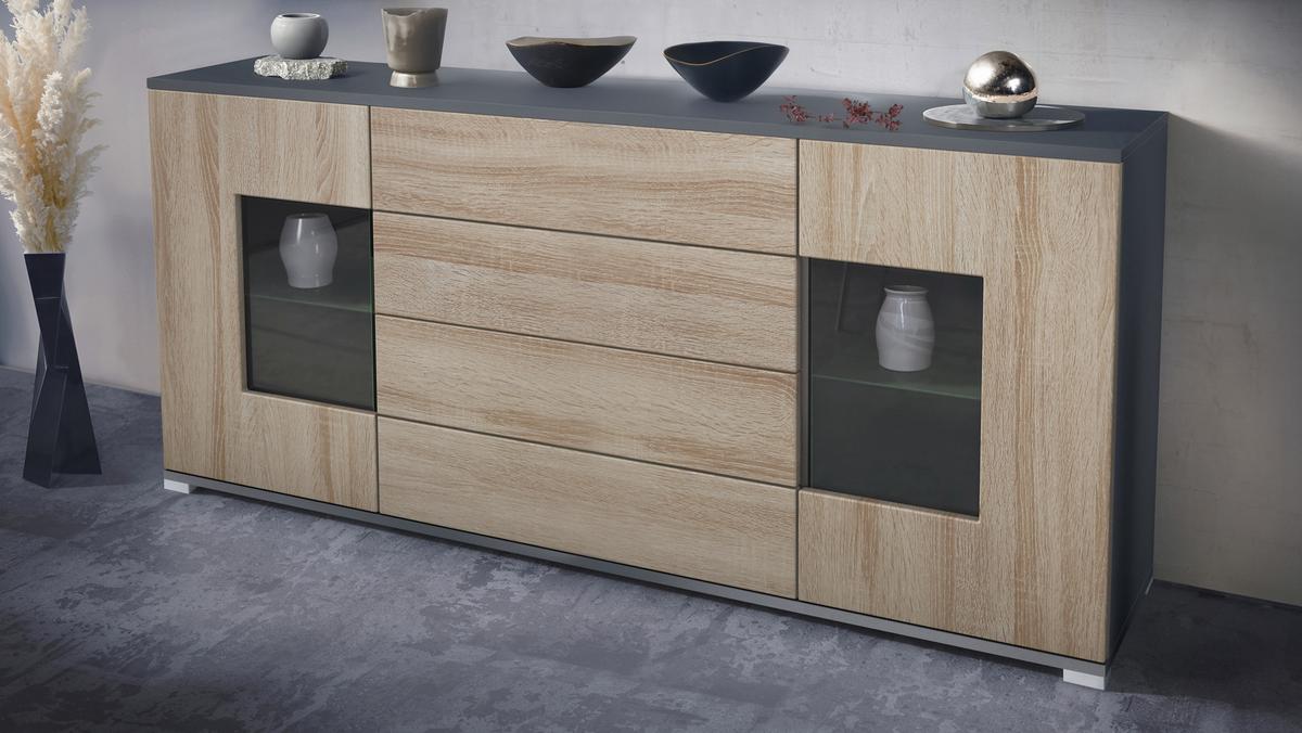 SIDEBOARD Grömitz Eiche sägerau - Eiche San Remo, Holzwerkstoff (166.5/75.5/35cm) - Vladon
