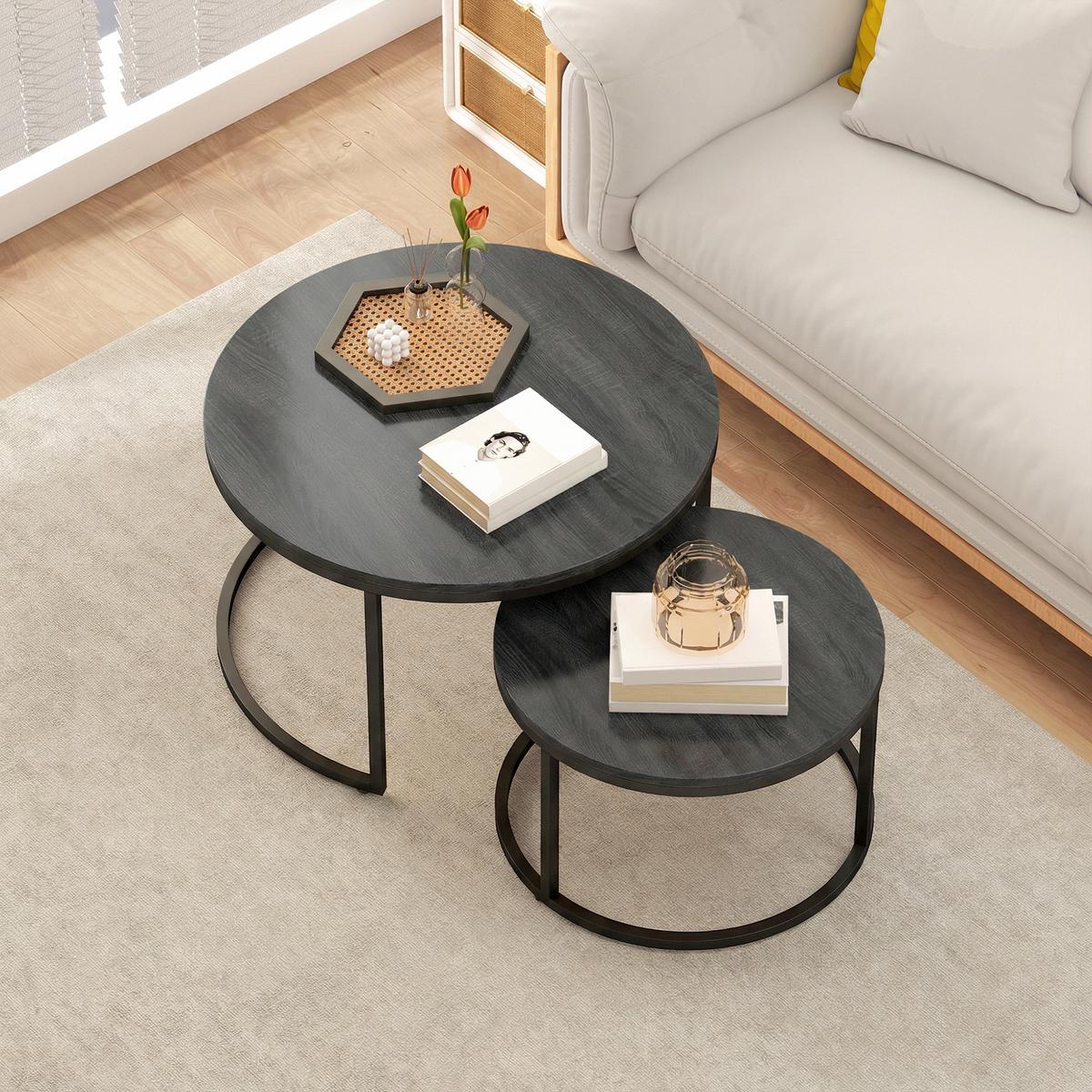 COUCHTISCH 2er Set Metall MDF Schwarz - Schwarz, Metall (78.5/78.5/46.5cm) - HOMCOM