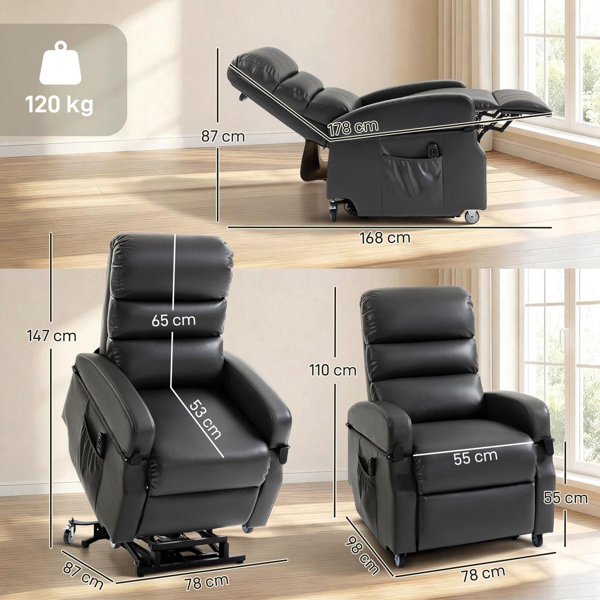 FERNSEHSESSEL mit Aufstehfunktion Dunkelgrau - Dunkelgrau, Kunststoff/Metall (78/110/98cm) - HOMCOM