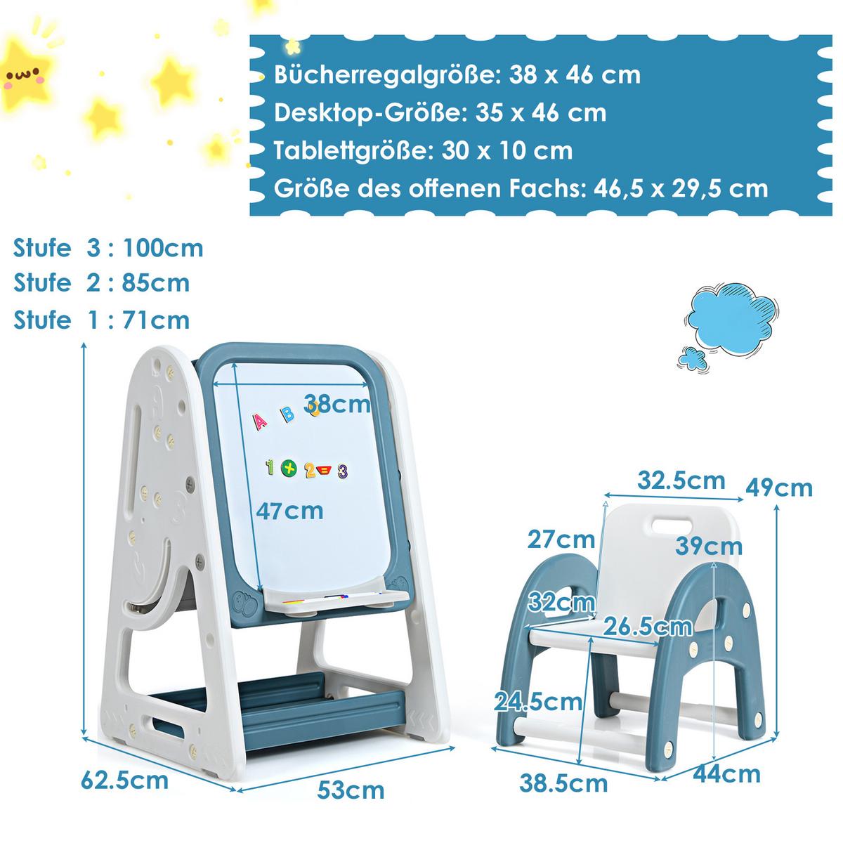 KINDERSTAFFELEI Blau - Blau, Kunststoff (62.5/100/53cm) - COSTWAY