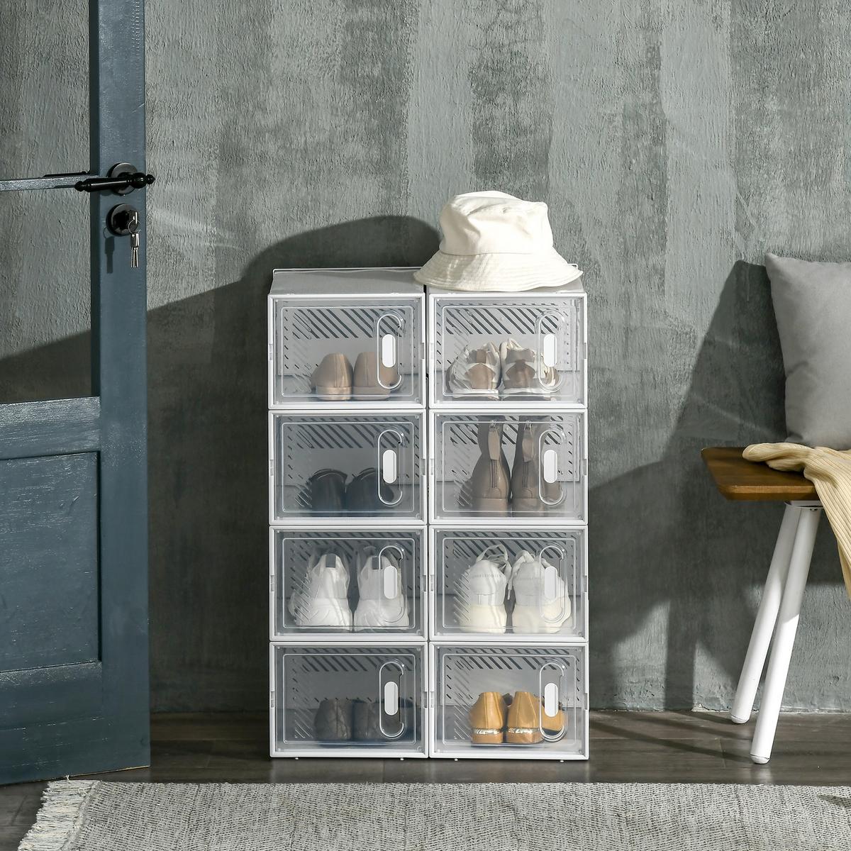 DIY Schuhbox Aufbewahrungsbox mit 8 Fächern 8er Pack Schuhkartons Transparent - Transparent, Kunststoff (25/19/35cm) - HOMCOM
