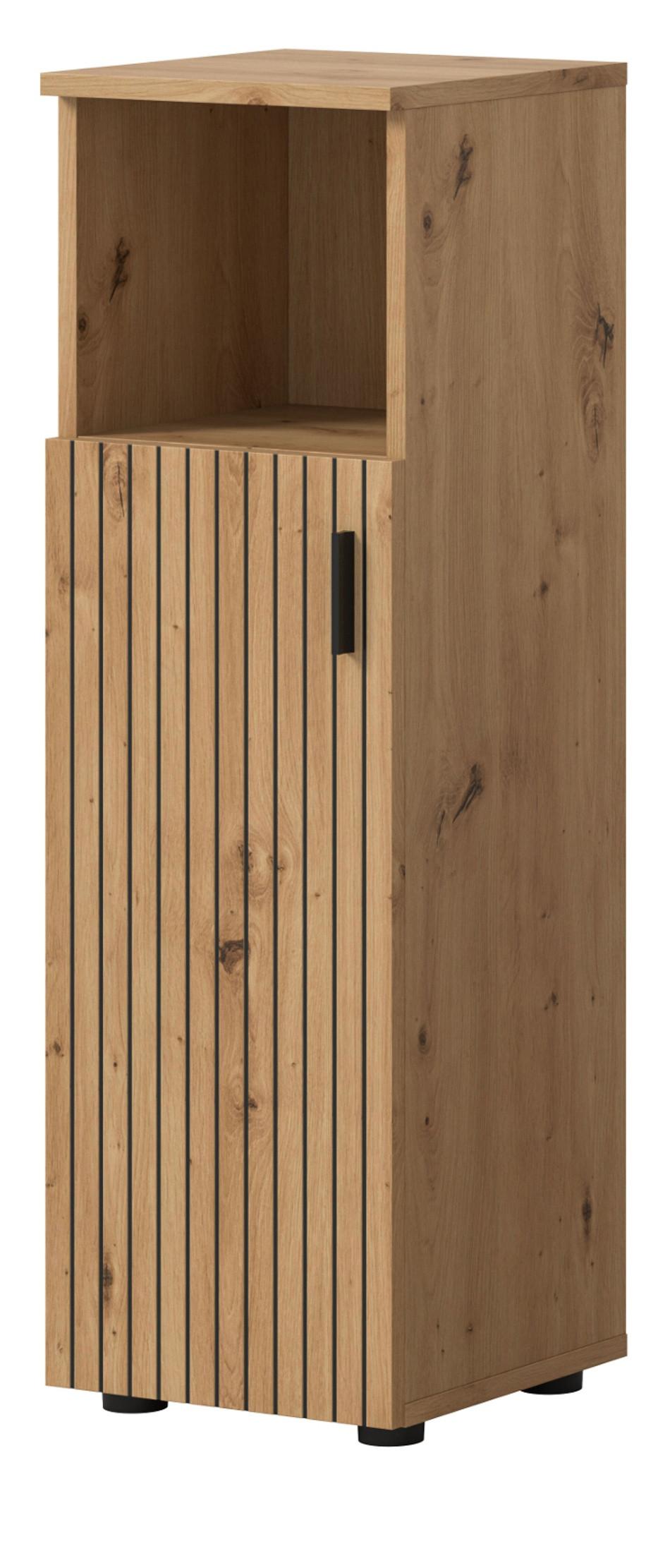 KOMMODE Eiche 30 x 95 cm, Badschrank mit Leistenoptik - Schwarz/Eiche Artisan, Holzwerkstoff/Kunststoff (30/95/30cm) - Inn.Furn