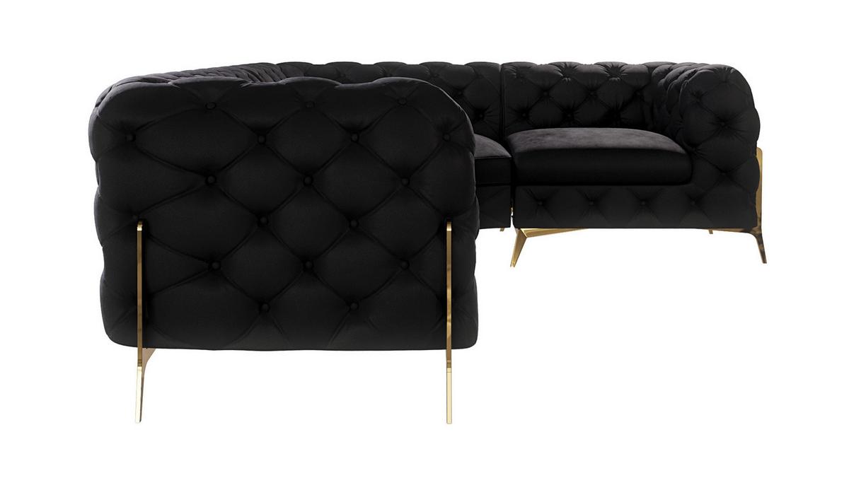 ECKSOFA Chesterfield Lexi Schwarz Samt, Ottomane rechts - Goldfarben/Schwarz, Holz/Textil (264/204cm) - S-Style Möbel