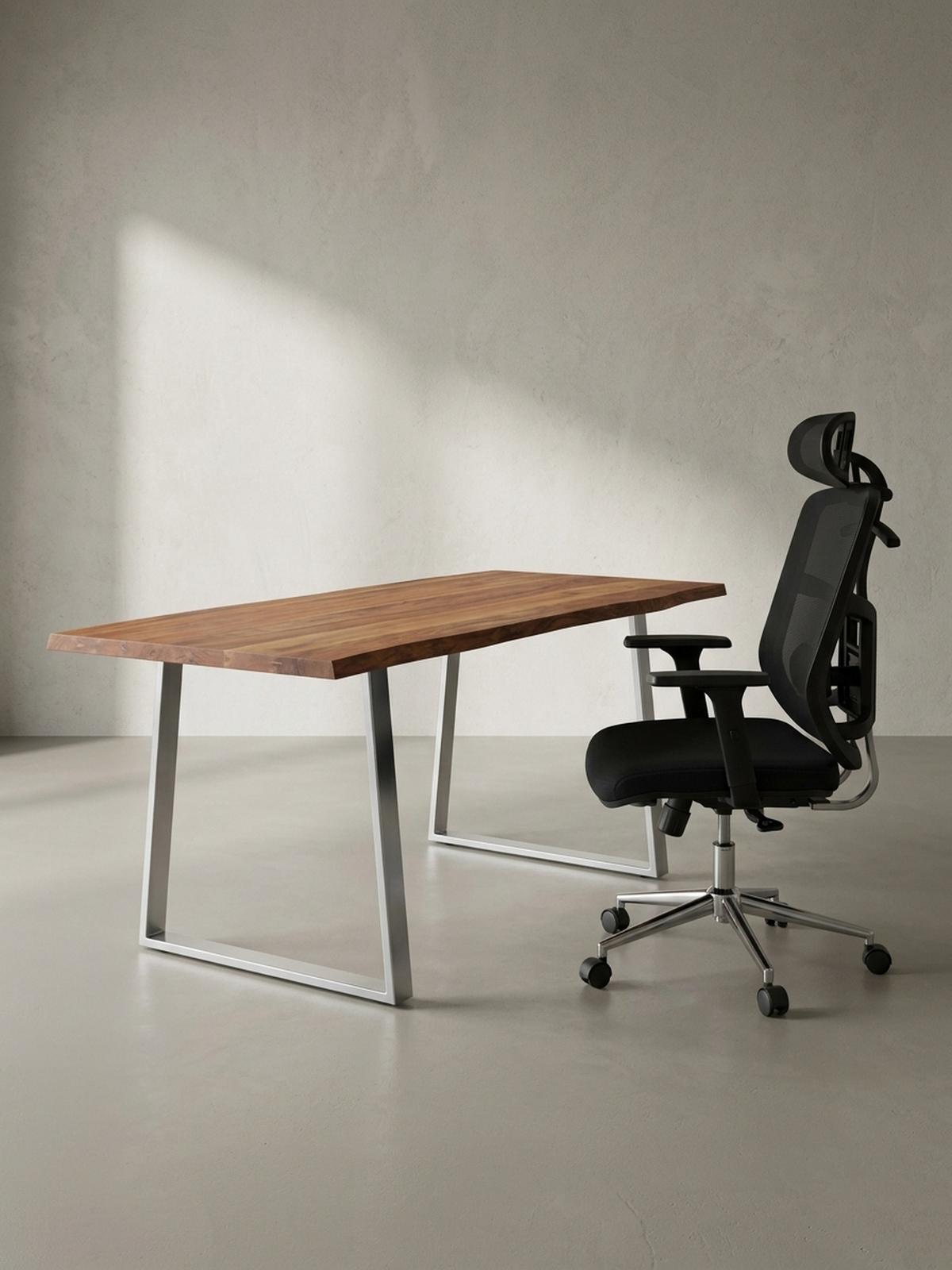 SCHREIBTISCH Massivholz Baumkante Chromgestell Handarbeit TARN, Goldbraun-Chrom 140x80x76 cm - Chromfarben/Braun, Holz/Metall (80/140/76cm) - KADIMA DESIGN