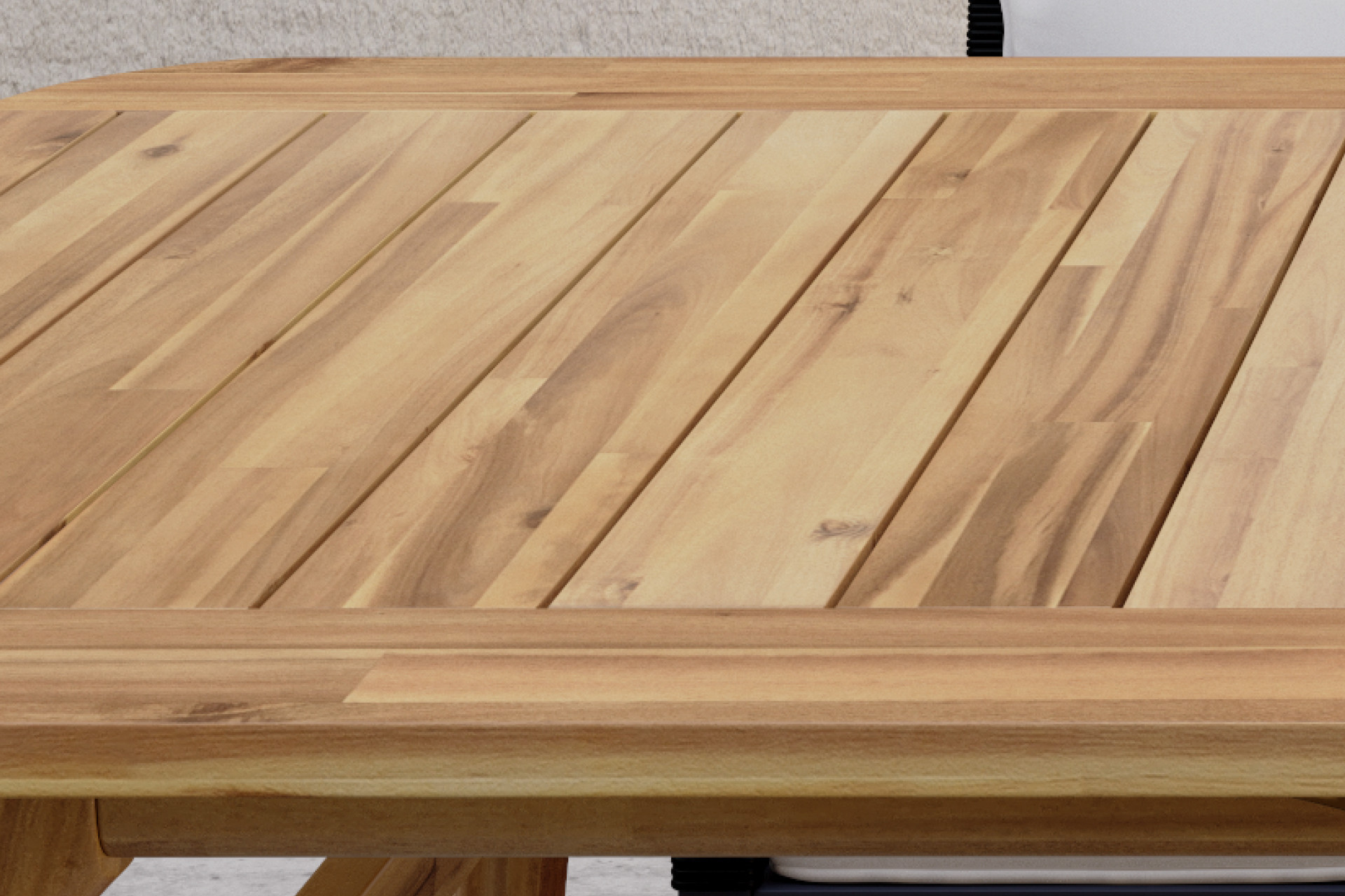 Gartentisch Echtholz Akazie vollmassiv Lacklaminat Teakfarbe Lamellenoptik