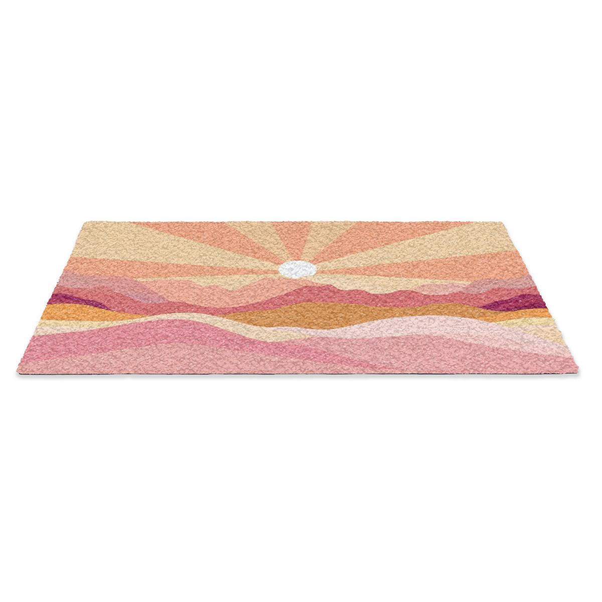 FUSSMATTE Berge - Abstrakt - Sonnenstrahlen - Rosa Sauberlaufmatte 60x40 cm - Rosa, Kunststoff (60/0.4cm) - MuchoWow