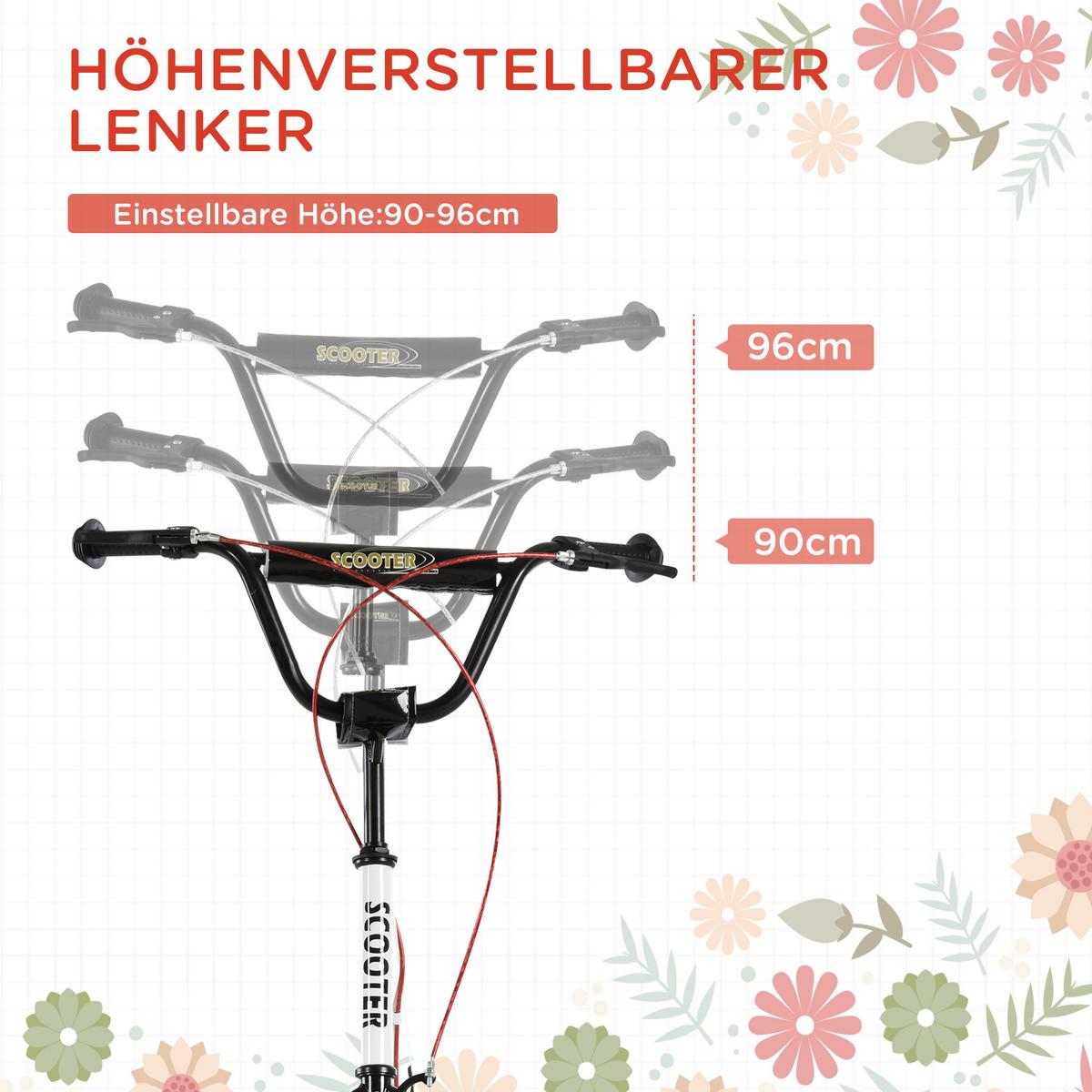 TRETROLLER Scooter Cityroller Kinder Luftreifen Roller verstellbar Alu Weiß - Weiß, Metall (139/58/96cm) - HOMCOM
