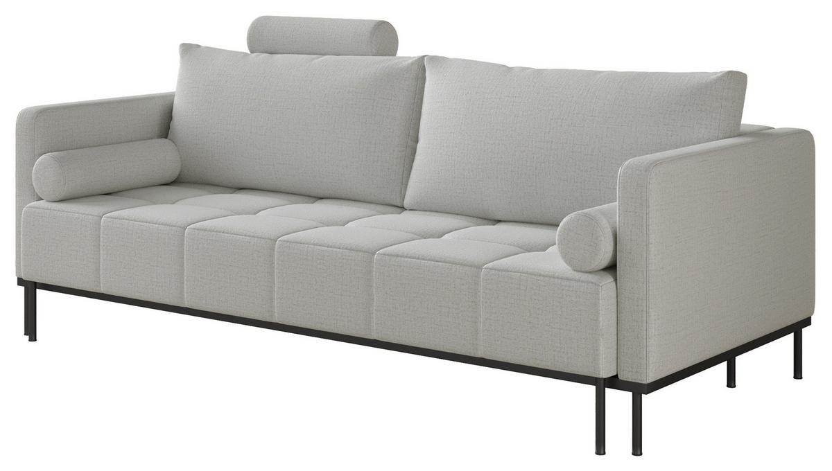 SCHLAFSOFA Skilia mit Schlaffunktion, 3-Sitzer 224 cm - Hellgrau/Schwarz, Textil/Metall (224/85/102cm) - Selsey