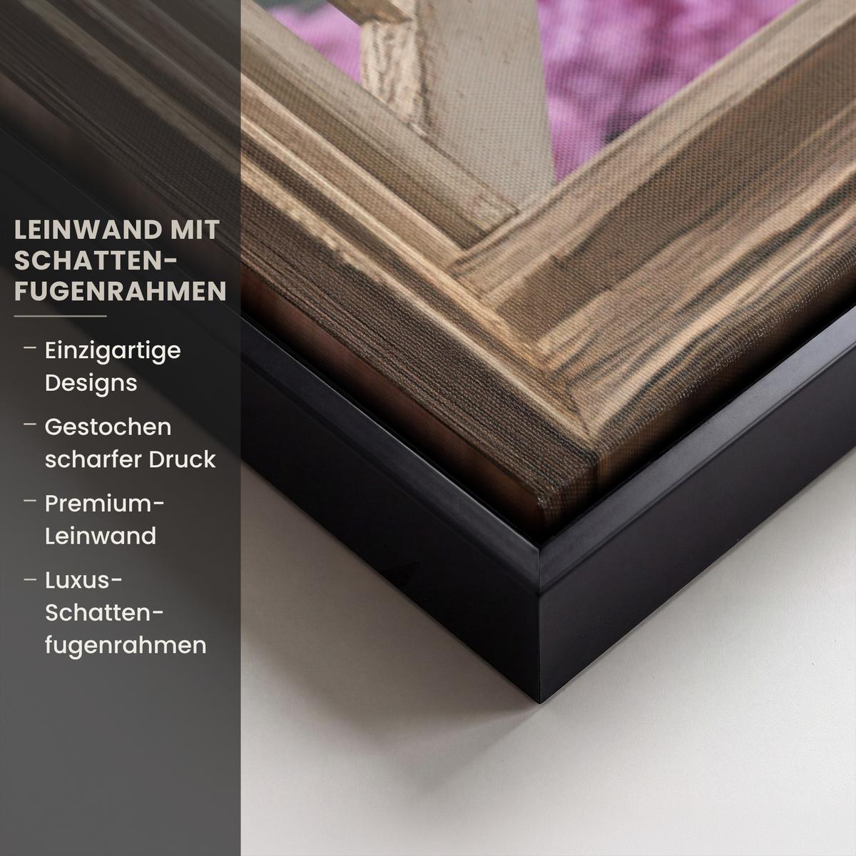LEINWAND Bilder mit Rahmen - Aussicht - Garten - Fenster - Hortensie - Blumen - 60x90 - Pastellblau, Textil (60/90cm) - MuchoWow