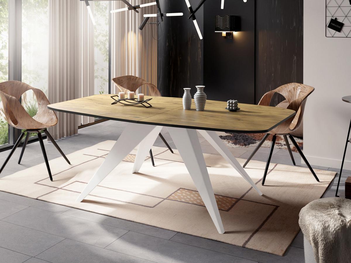 ESSTISCH Fatina rechteckig ausziehbar, Lancelot Eiche 160-198/90/76 cm - Eichefarben/Weiß, Holzwerkstoff/Metall (80/200/76cm) - WFL GROUP