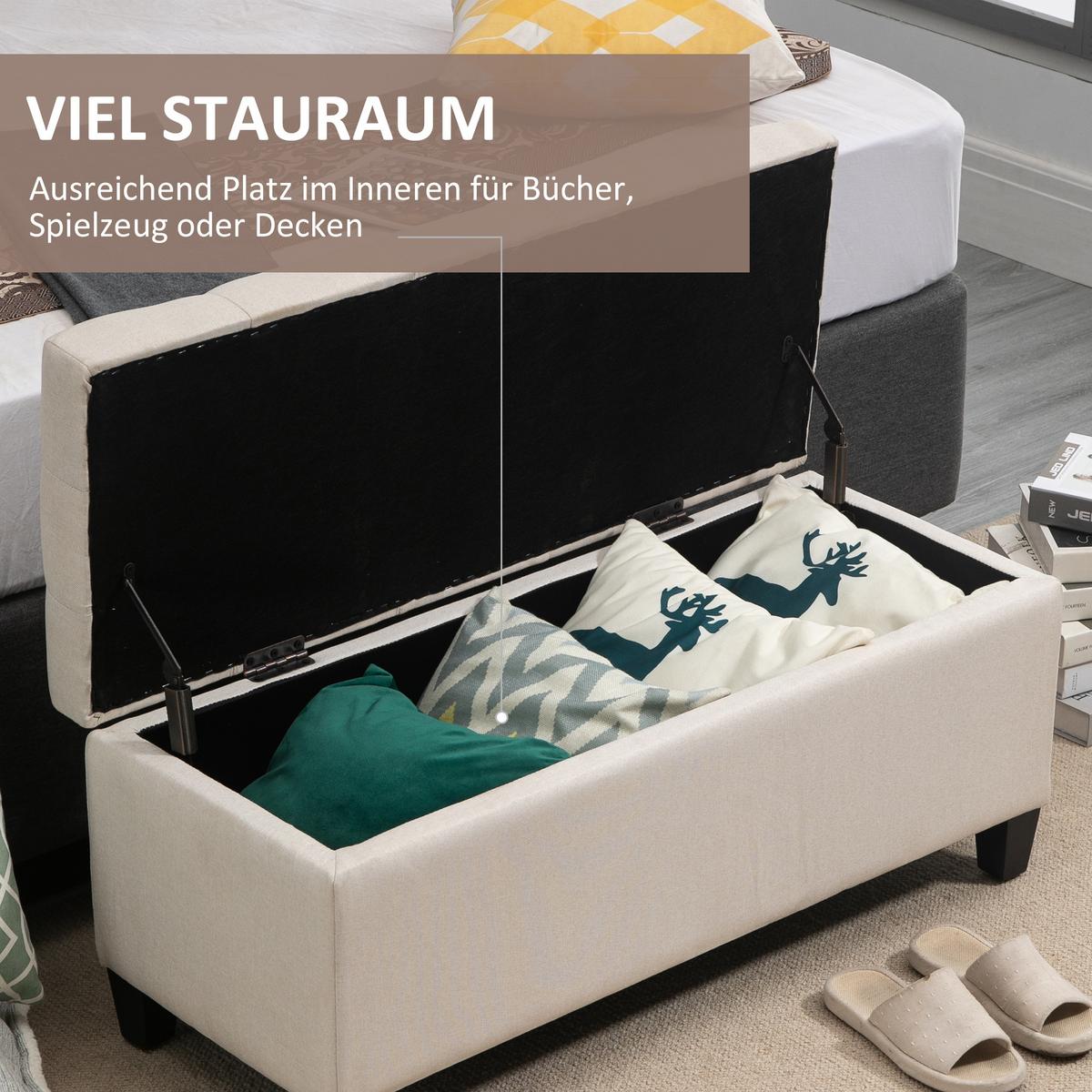 TRUHENBANK leinenartiges Polyester holz Cremeweiß - Creme, Kunststoff (40/44/100cm) - HOMCOM