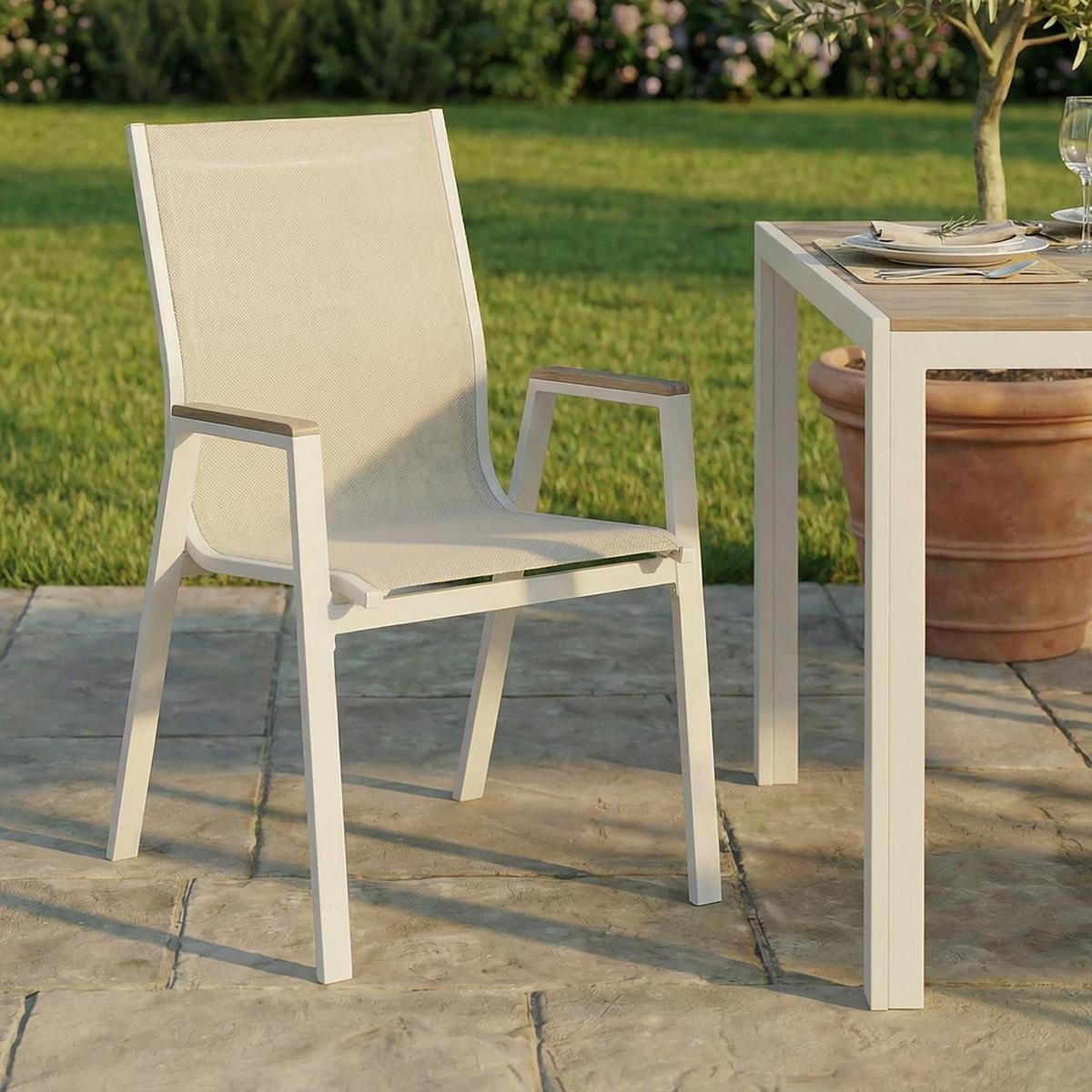 GARTENSTÜHLE MONDELLO 6er-Set beige, weiß - Beige, Textil (47/90/42cm) - IDIMEX