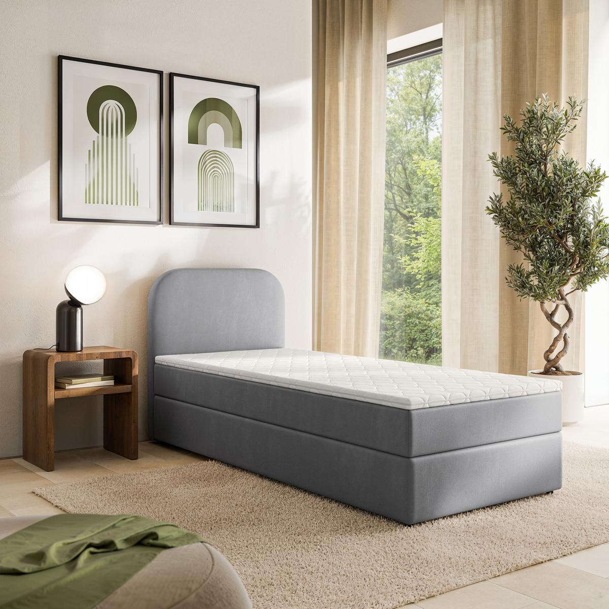 BOXBETT CERIA 100x200 cm mit Matratze und Topper - Grau - Grau, Holz/Textil (100/200cm) - MASSENO