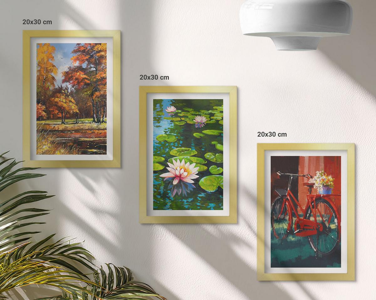 BILDER SET 3er Set - 20x30 cm Goldrahmen - Herbstfarbene Lilienterrasse - Goldfarben, Kunststoff (20/30cm) - TULUP