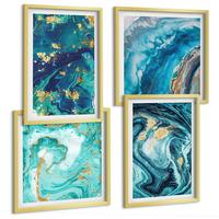 BILDER SET 4er Set - 50x50 cm & 40x60 cm Goldrahmen - Abstraktionen dekorativer Malerei - Goldfarben, Kunststoff (50/50cm) - TULUP
