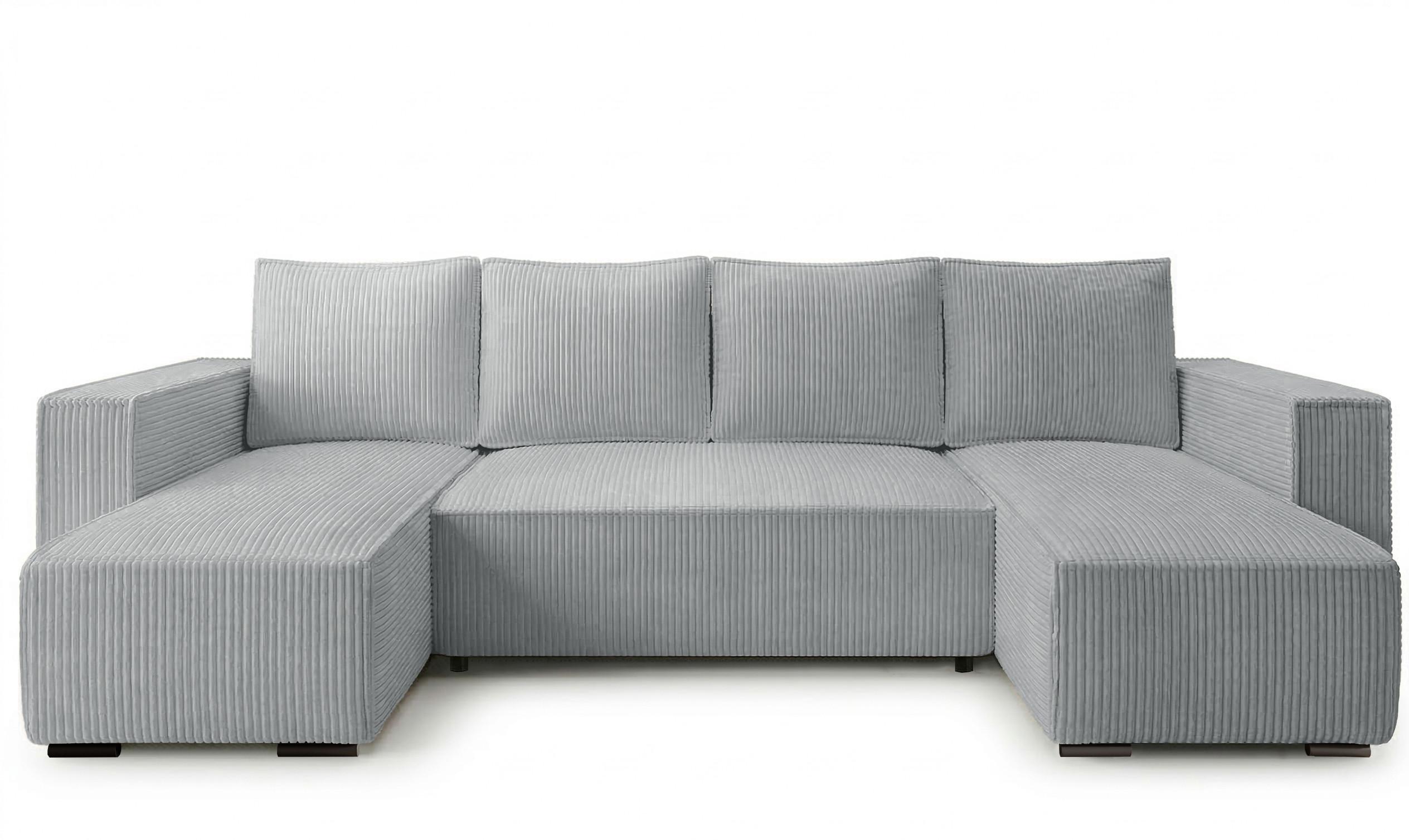WOHNLANDSCHAFT CUDDY U mit Schlaffunktion und Bettkasten, Farbe: Grau, Cordstoff - Grau, Textil (305/85/140cm) - Storez24