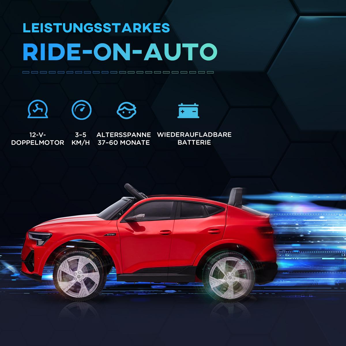 KINDER Elektroauto mit Fernbedienung, Musikfunktion, bis 5 km/h, Rot - Rot, Metall (108/60/47cm) - HOMCOM