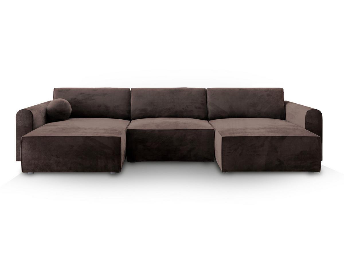 WOHNLANDSCHAFT FENTO M Braun Velours-Stoff mit Schlaffunktion - Braun/Grau, Holz/Kunststoff (347/90/148cm) - MASSENO