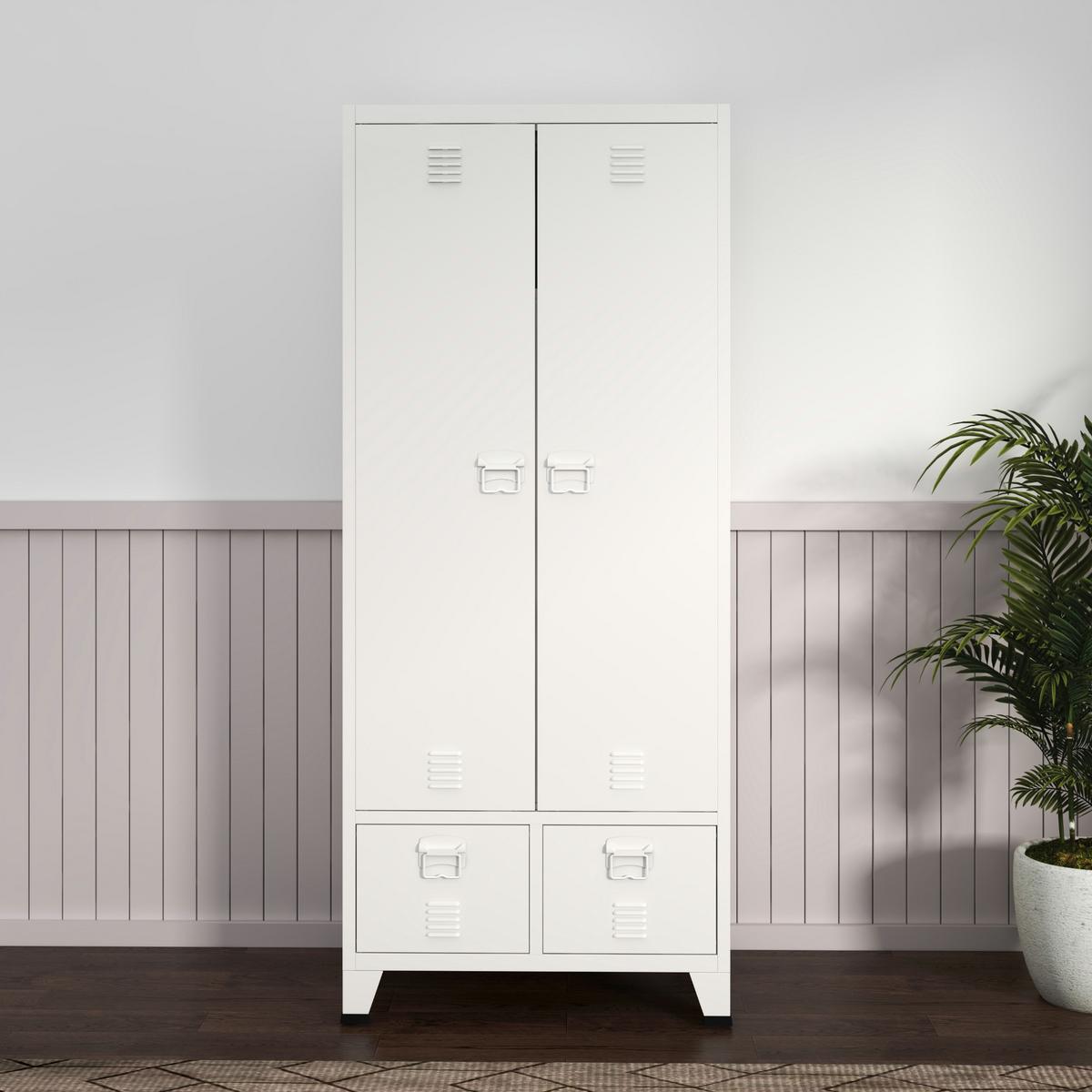 KLEIDERSCHRANK Hankasalmi - Weiß, Metall (90/180/40cm) - [en.casa]
