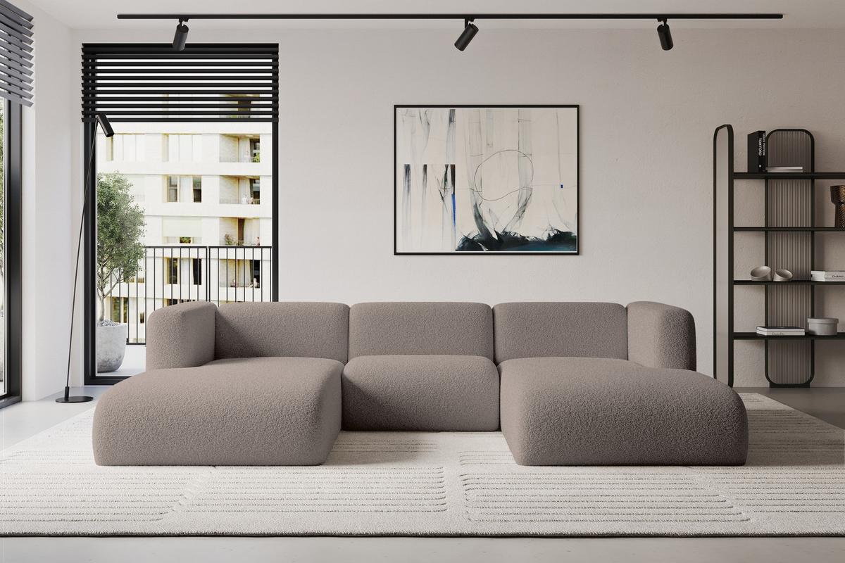 WOHNLANDSCHAFT MIRA-U1 317x179x70 Braun Bouclé - Dunkelbraun/Schwarz, Holzwerkstoff/Kunststoff (317/70/179cm) - ALTDECOR