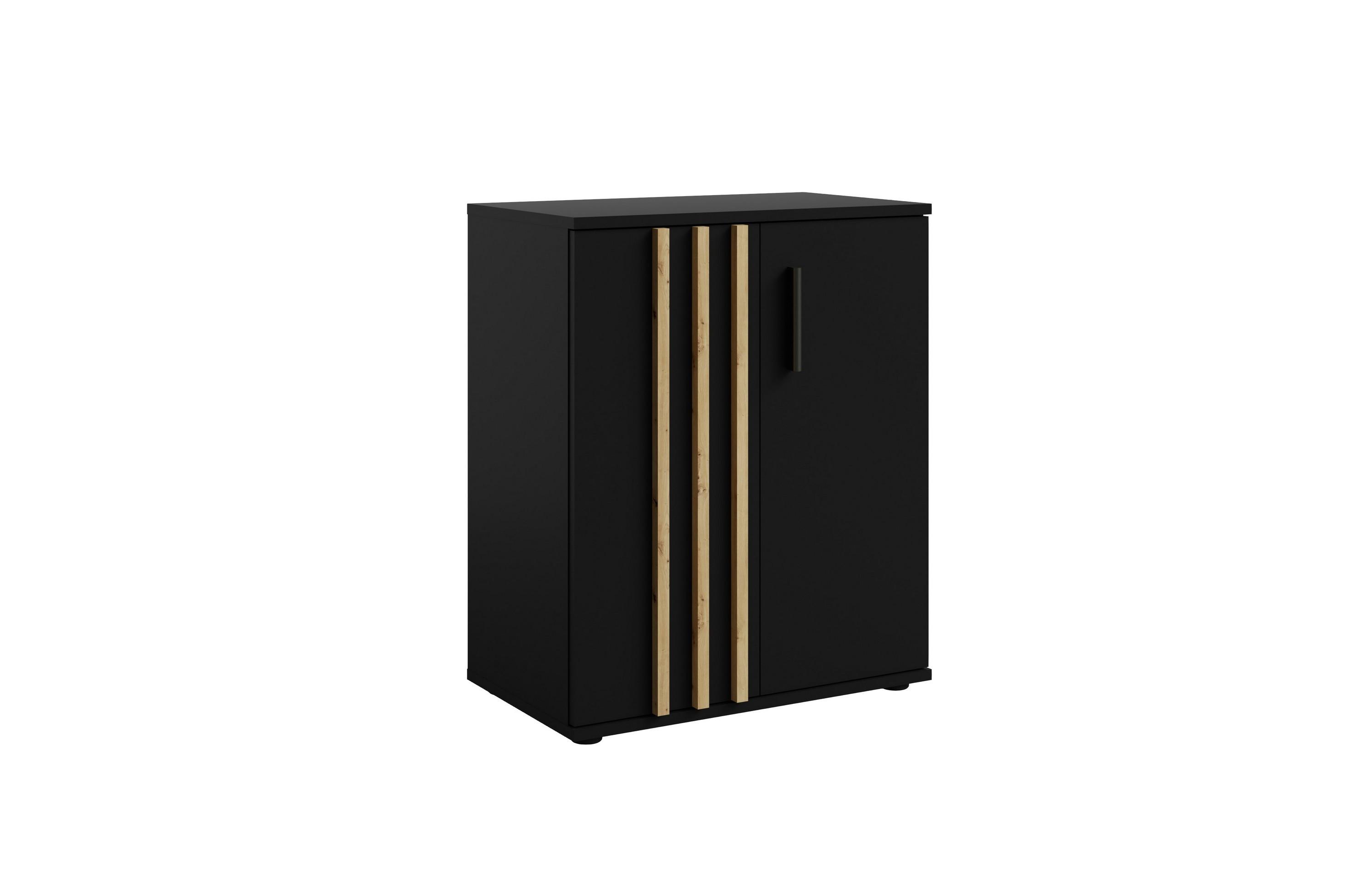 KOMMODE TECTONIC 60/72,7/35cm mit Schubladen 2 Türen Schwarz - Schwarz, Holzwerkstoff (60/72.7/35cm) - MASSENO