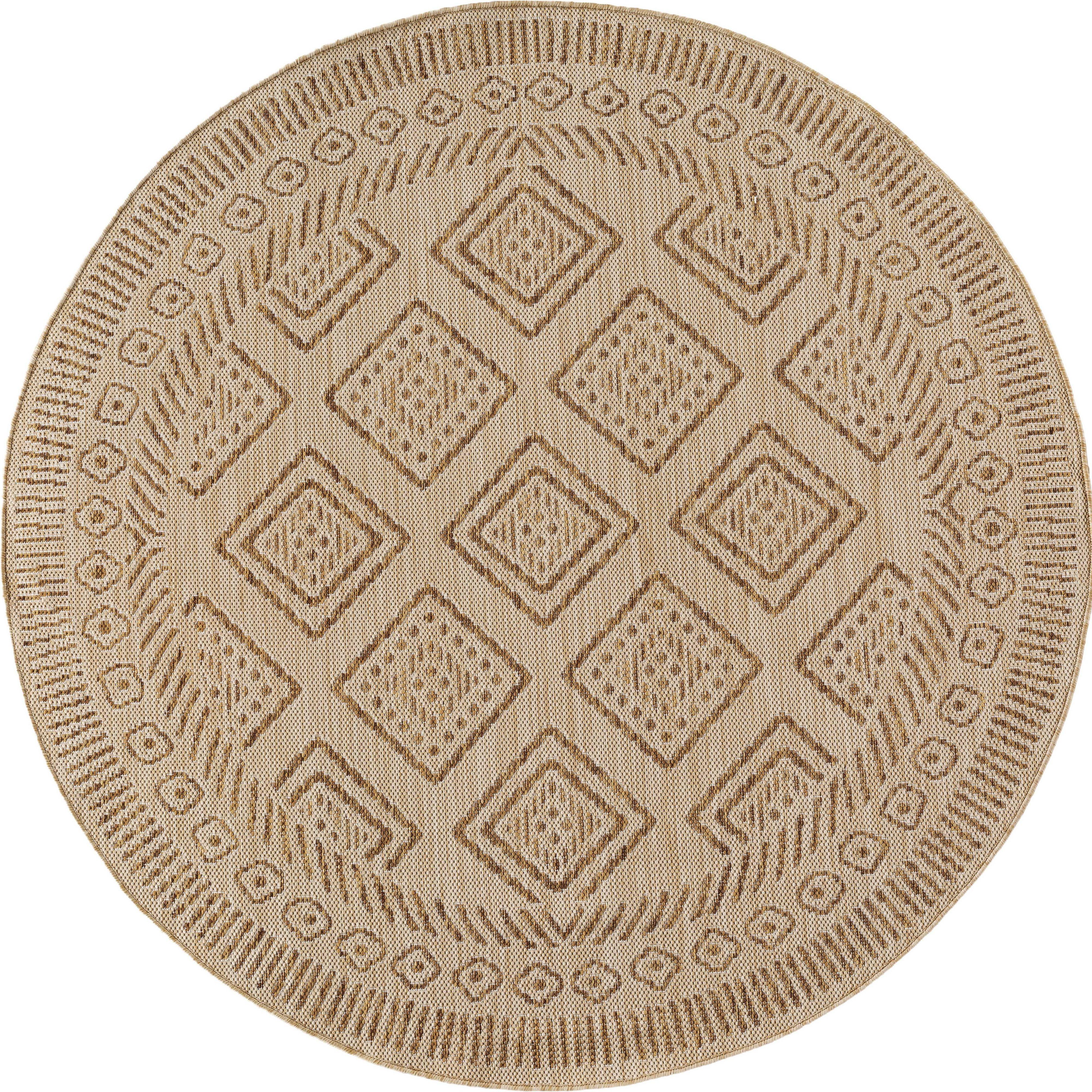 TEPPICH Flachgewebe, Outdoor, Fußbodenheizung-geeignet, mit Rautenmuster, VIGOLENO in Beige-Braun, Ø 160 cm - Beige, Textil (160/160cm) - KADIMA DESIGN