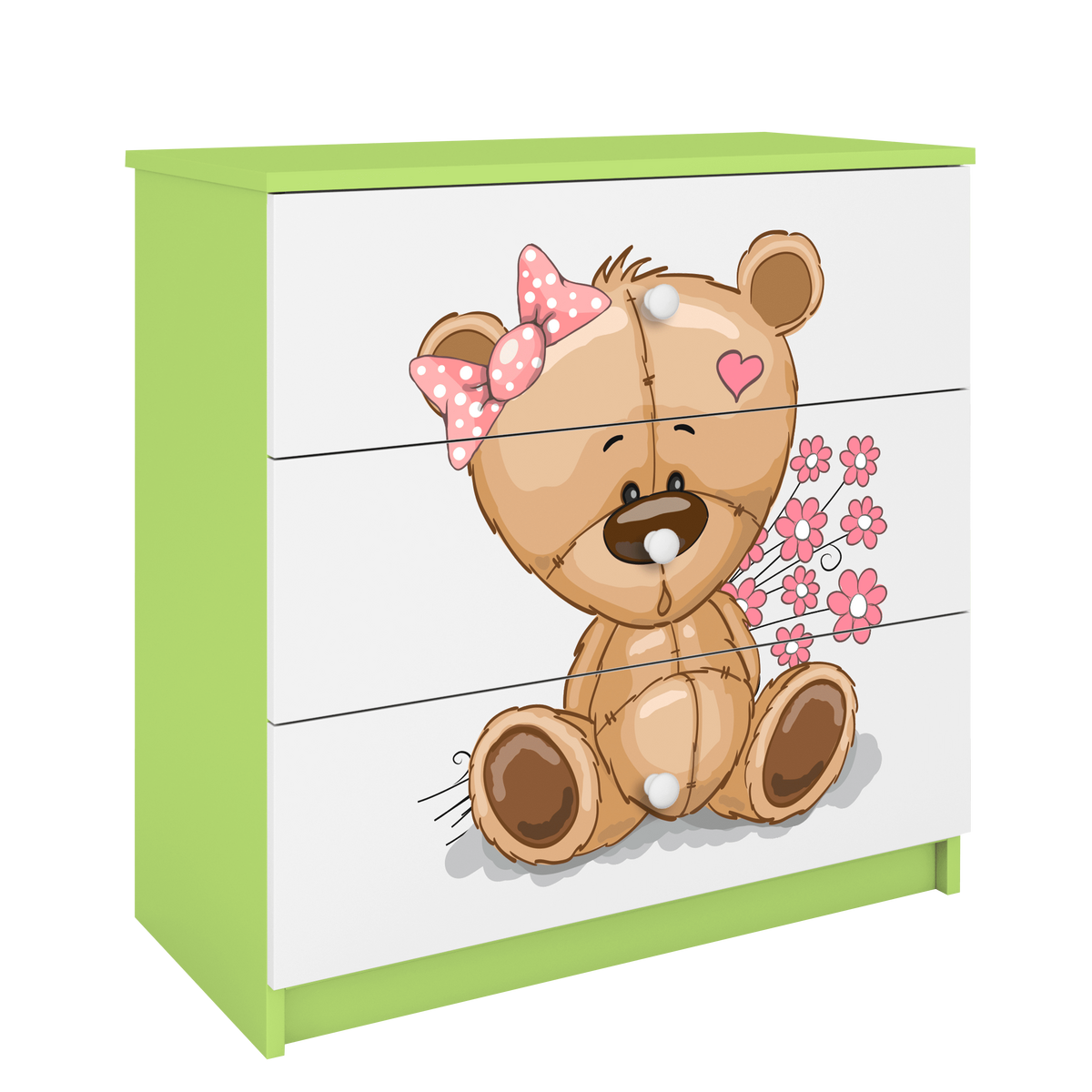 KOMMODE Babydreams Teddybär Blumen 81/81/41 - Grün, Holzwerkstoff (81/81/41cm) - RAUMHIRSCH FURNITURE