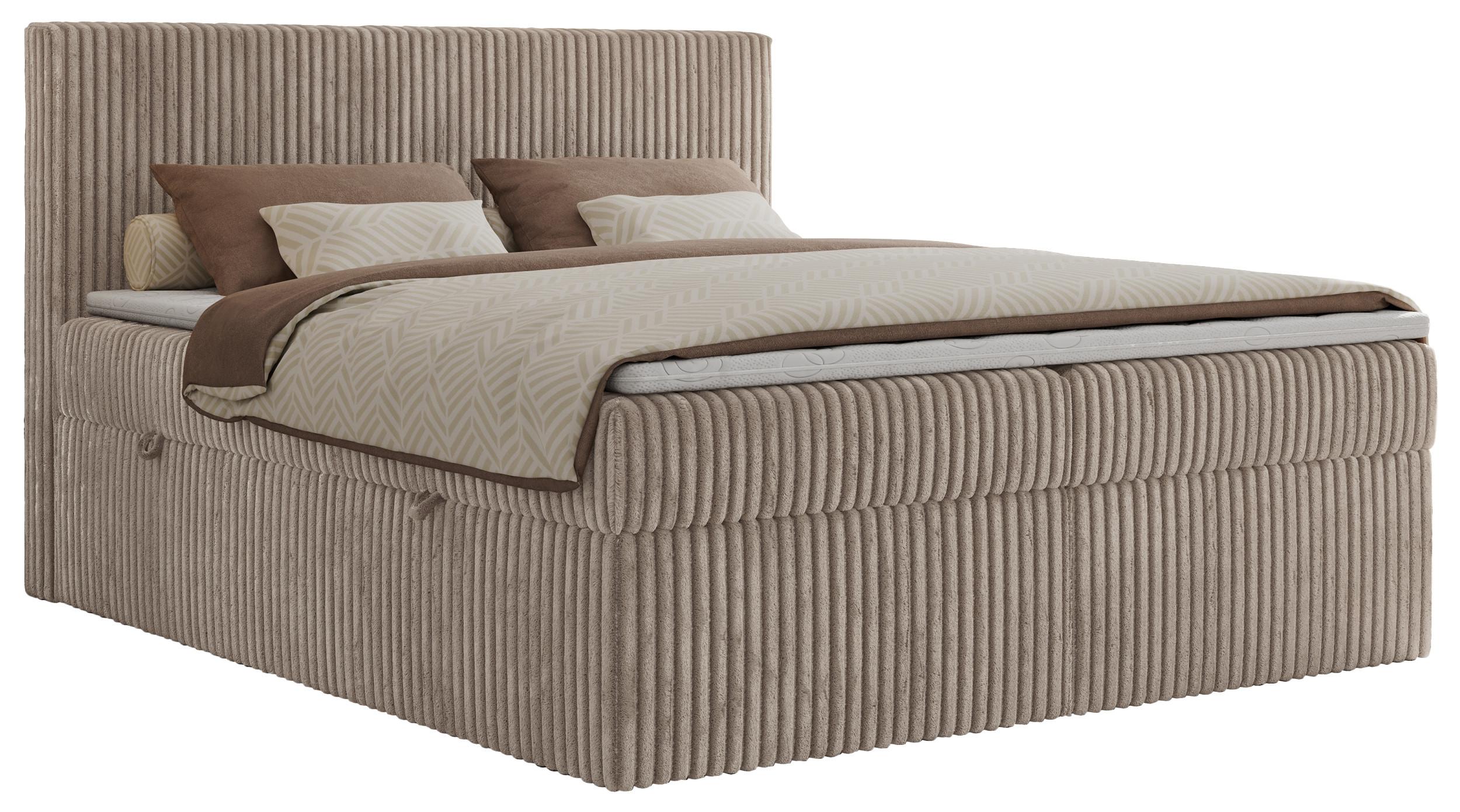 BOXBETT TILIANO 160/200 - Hellbraun Cord - H4 - Hellbraun, Textil (160/200cm) - MKS