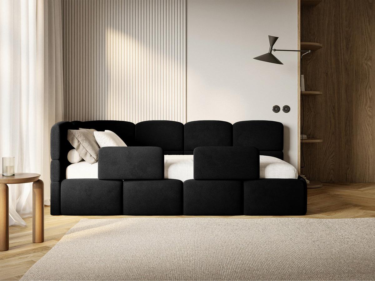 KINDERBETT Cloudy Schwarz 90x200 cm, mit Matratze & Rausfallschutz, Kopfteil links, Samt - Schwarz, Kunststoff/Textil (90/200cm) - Selsey