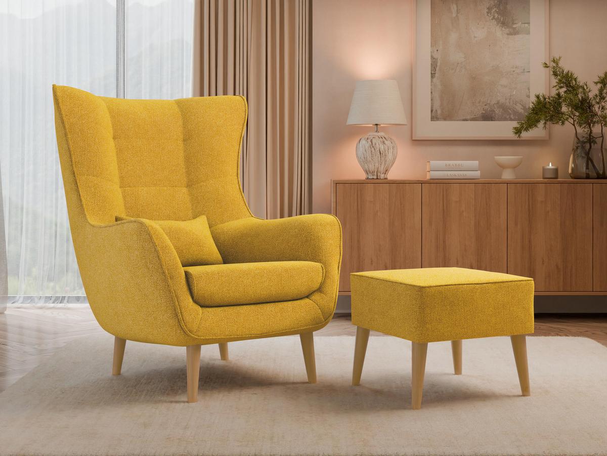 SESSEL Estjano mit Fußbank - Gelb/Beige, Holz/Textil (80/106/95cm) - MIRJAN24