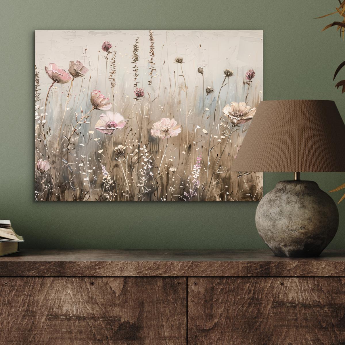 METALLBILD Blumen - Rosa - Modern - Beige 40x30 cm - Beige, Metall (40/30cm) - MuchoWow