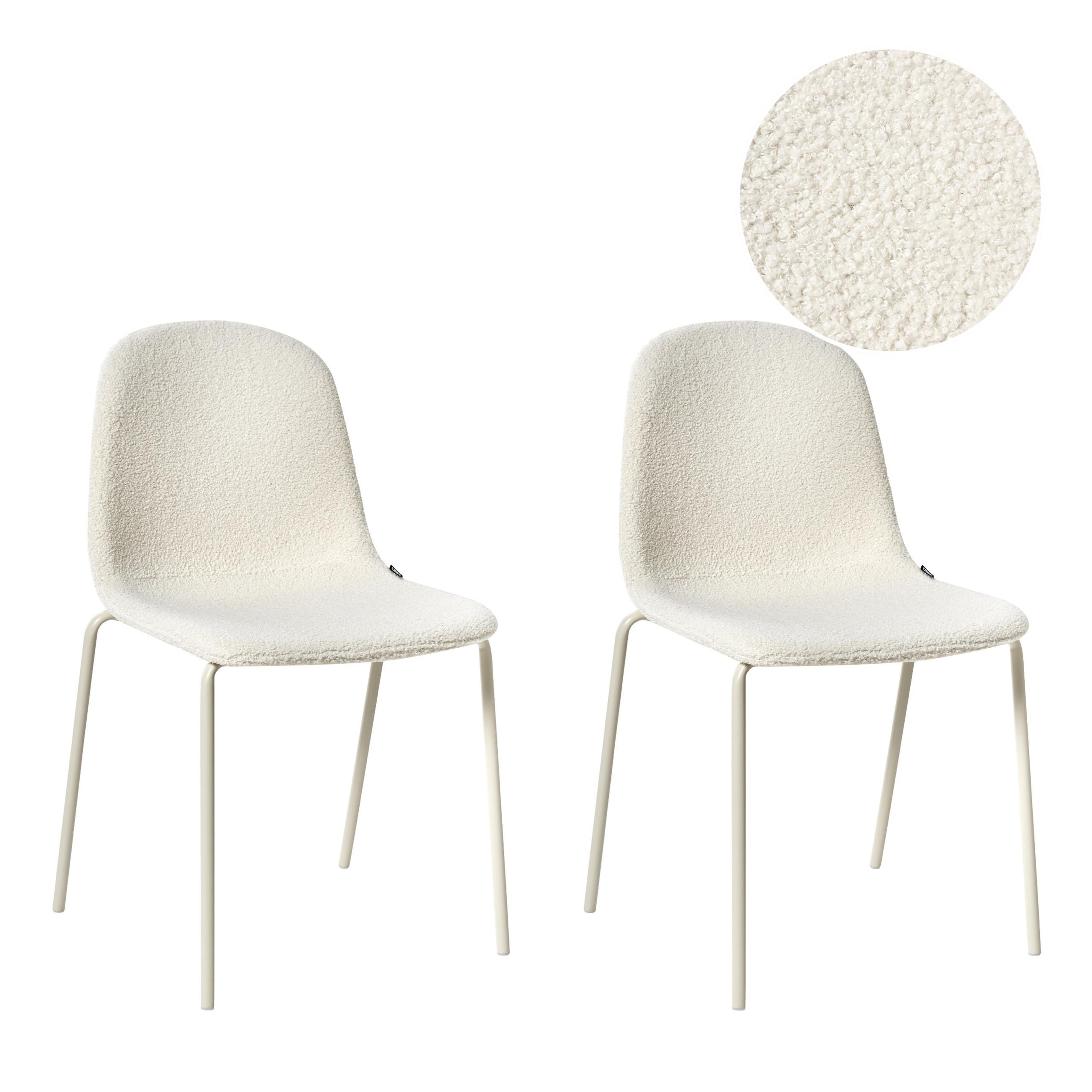 KONFERENZSTUHL 2er-Set Bouclé Cremeweiß Loma - Weiß, Textil (50/85/55cm) - Beliani