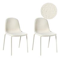 KONFERENZSTUHL 2er-Set Bouclé Cremeweiß Loma - Weiß, Textil (50/85/55cm) - Beliani