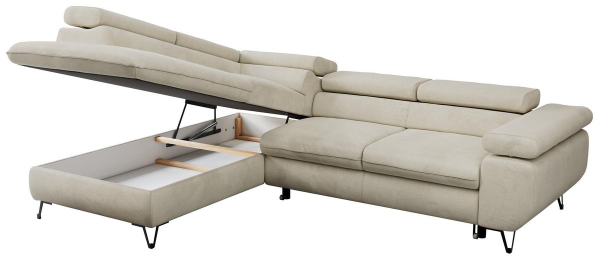 ECKSOFA PEDRO L Beige Velvet - Links Seite - Beige/Schwarz, Textil/Metall (208/273cm) - MKS
