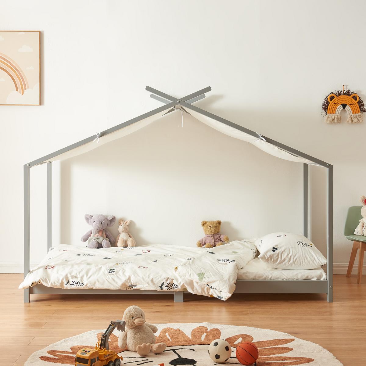 HAUSBETT Brome - Grau, Holz/Textil (90/200cm) - [en.casa]