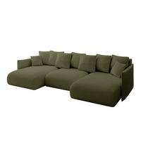 WOHNLANDSCHAFT mit Schlaffunktion und Bettkasten ONESK-U 317x177x72 Grün Bouclé - Olivgrün, Holzwerkstoff/Kunststoff (317/72/177cm) - ALTDECOR