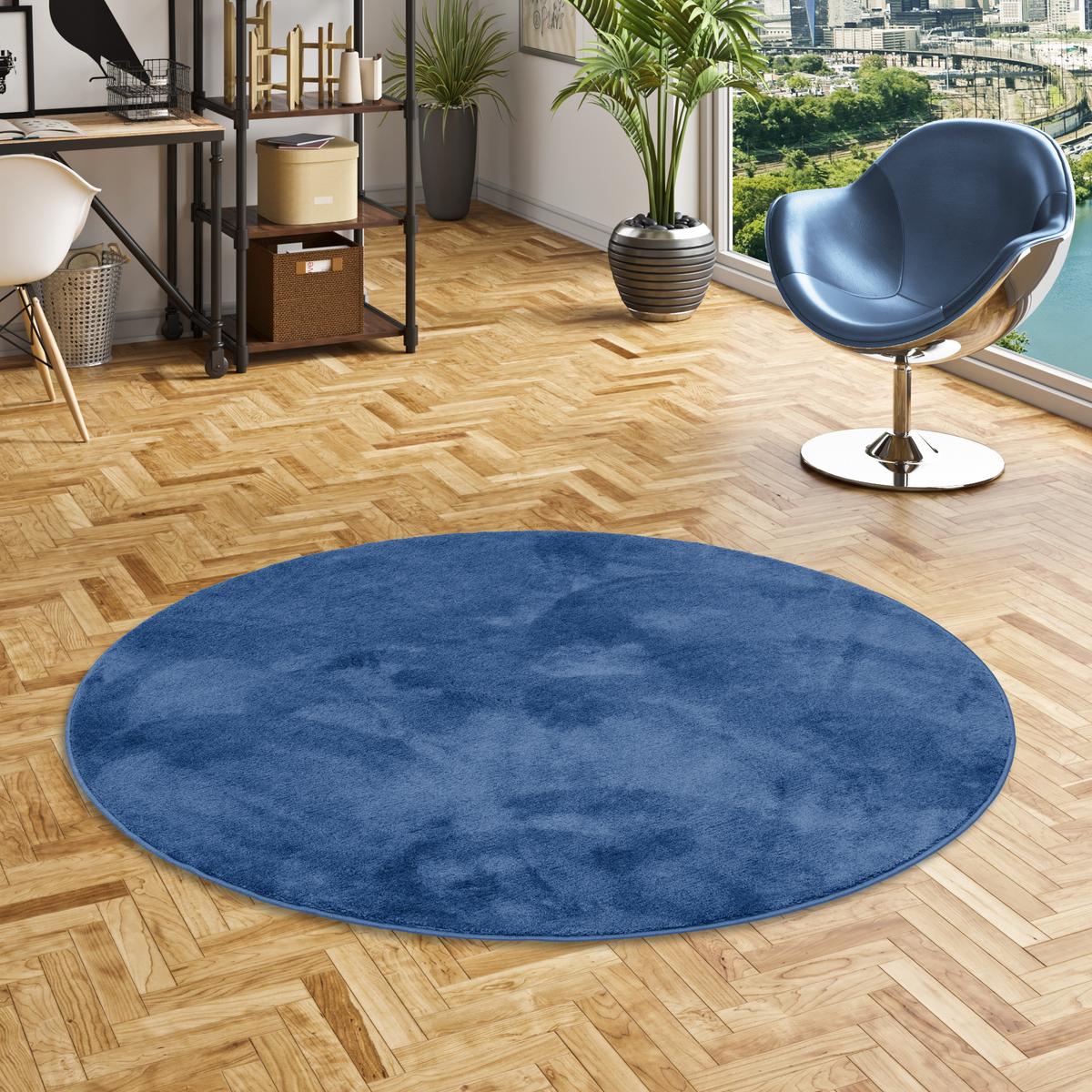 LUXUS SUPER SOFT HOCHFLOR LANGFLOR TEPPICH DELUXE RUND - Dunkelblau, Textil (160/160cm) - Snapstyle