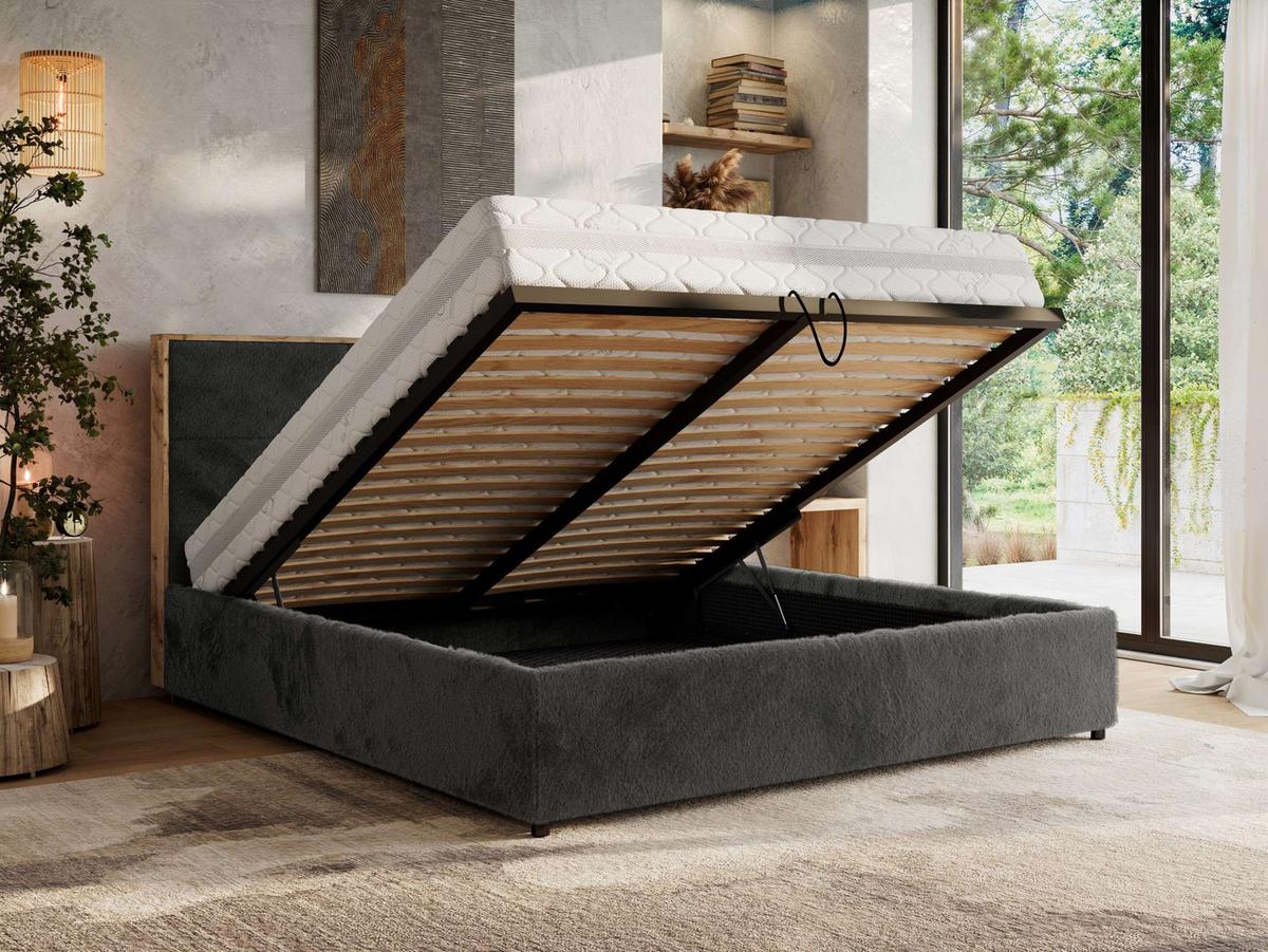 POLSTERBETT LERIO CLASSIC 160/200 - Dunkelgrau Plüsch - Multipocket-Matratze - Dunkelgrau, Textil (160/200cm) - MKS